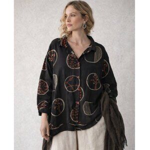 Mona Lisa Mao Mam Jacket Shirt Boxy Lagenlook Art-to-wear Abstract Print O/S